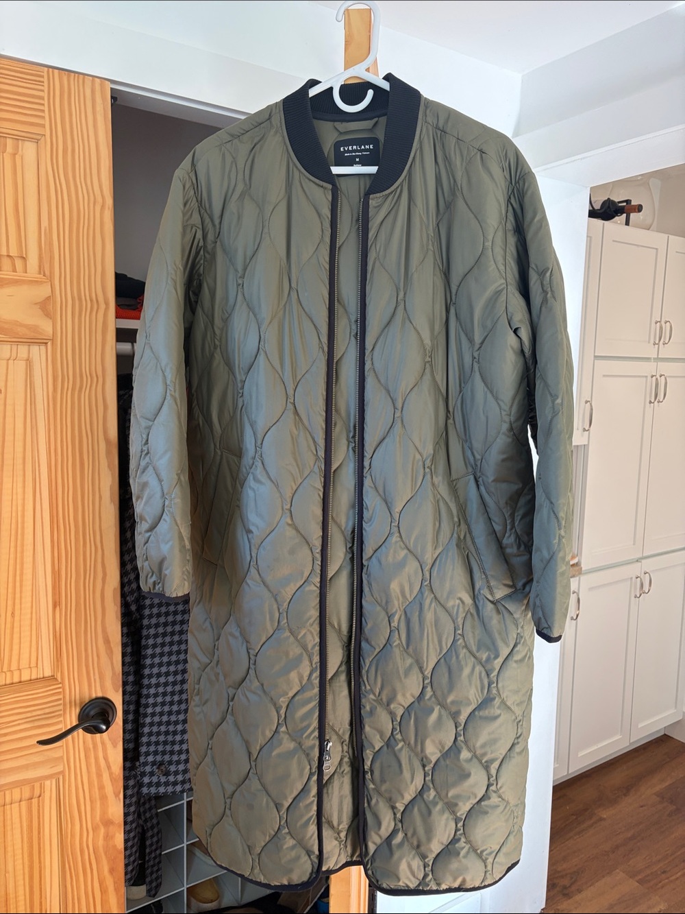Everlane Quilted Olive Green Long Puffer Coat